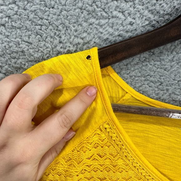 Catherines womens blouse 3X yellow cotton v neck embroidered 3/4 sleeve casual - Picture 7 of 10